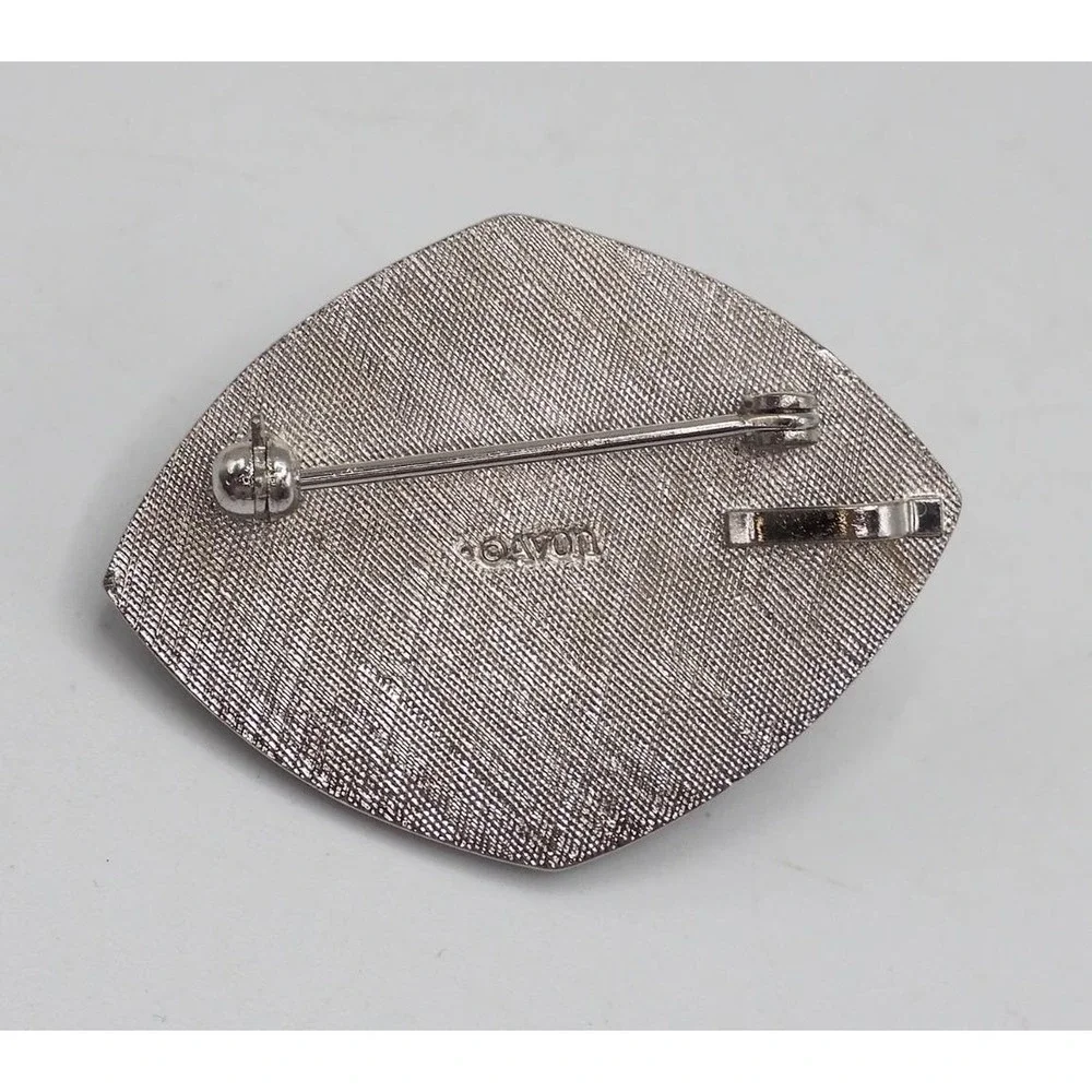 Avon Vintage Art Deco Faux Pearl Rhinestone‎ Brooch Scarf Slide Silver Tone